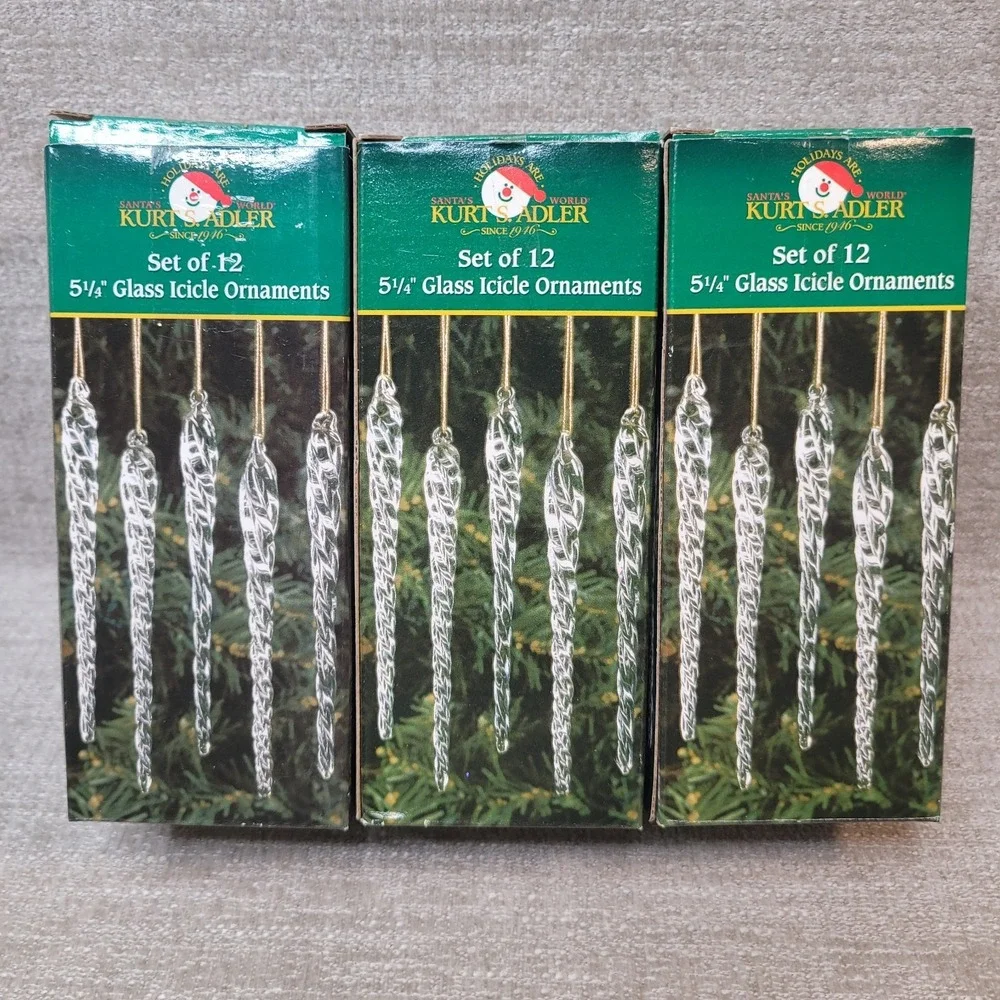 3 Boxes of Kurt Adler 5.25-Inch Glass Icicle Ornament Set of 35 w/‎ Boxes READ